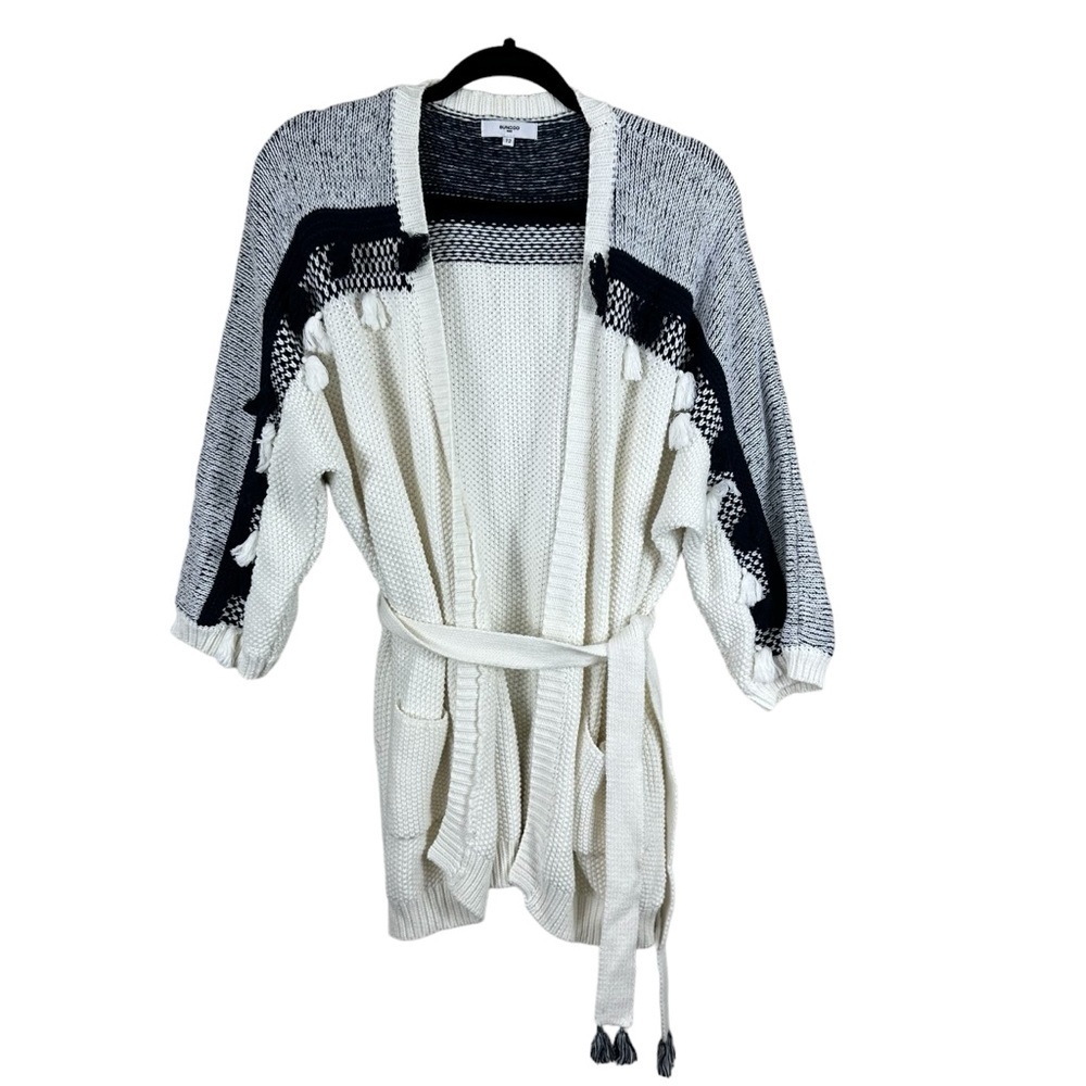 Suncoo Paris Cream Black Tie Waist Cardigan Sweater Gilet Gabriel Boho Cotton M